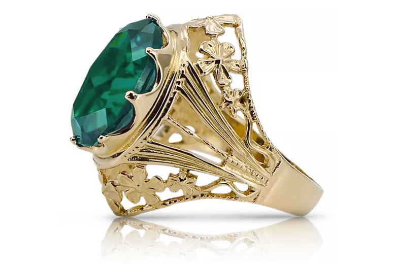 Or jaune 8 carats Emerald Anneau Artisanat vintage vrc031x-em Art Deco Style Art Déco soviétique